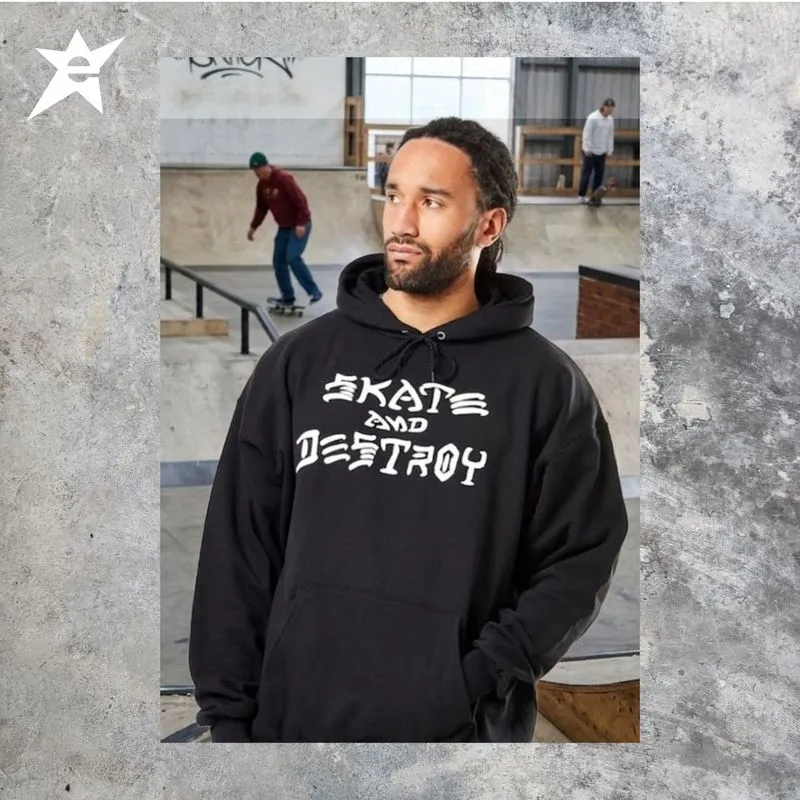 thrasher skateboards skate and destroy black hoodie ( RARE ) photo 1