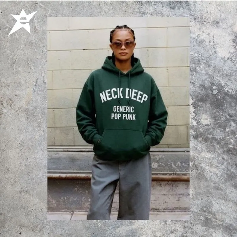 neck deep official merch generic pop punk hoodie forest gree photo 1