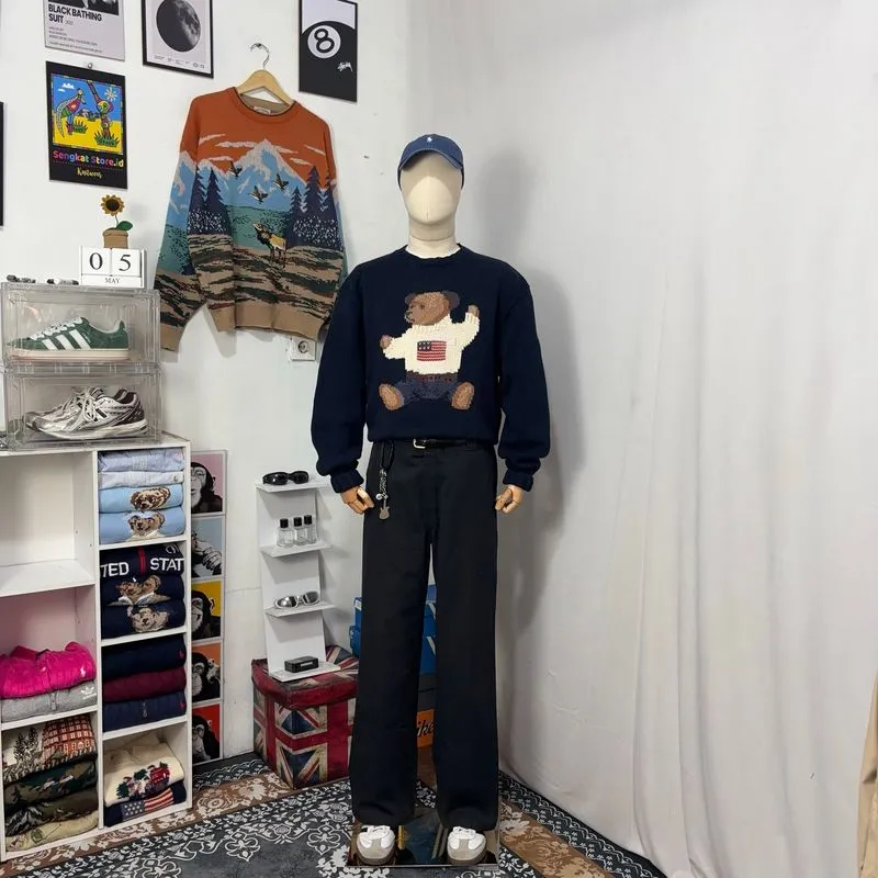 Polo Ralph Lauren Sweater sit down bear knit vintage Graphic photo 1