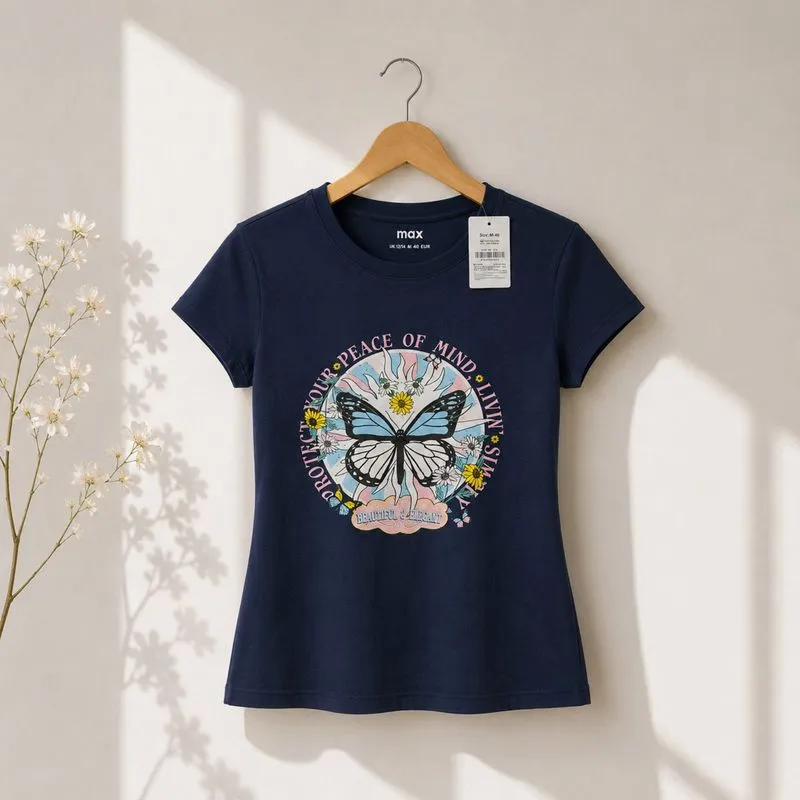 Kaos Baby Tee Navy Graphic Butterfly | Women Fit | Brand Max photo 1