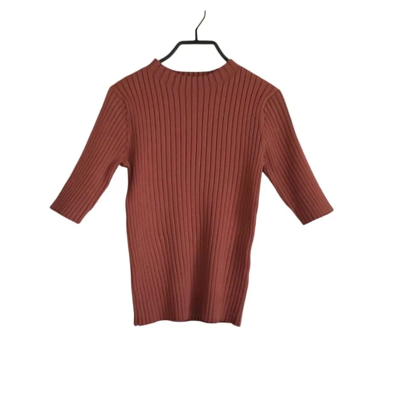 ROPE PICNIC| Korean Knit Bronze Ribbed Shirt Fashion Round-N photo 1