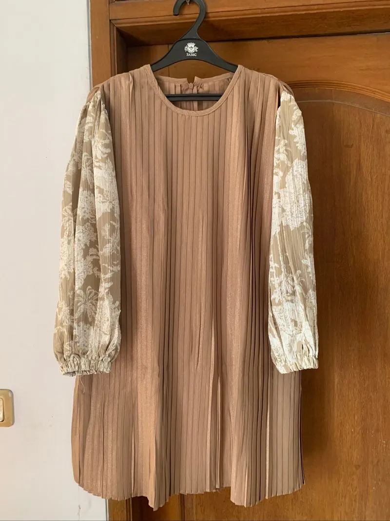 blouse plisket coklat ballon twotone photo 1