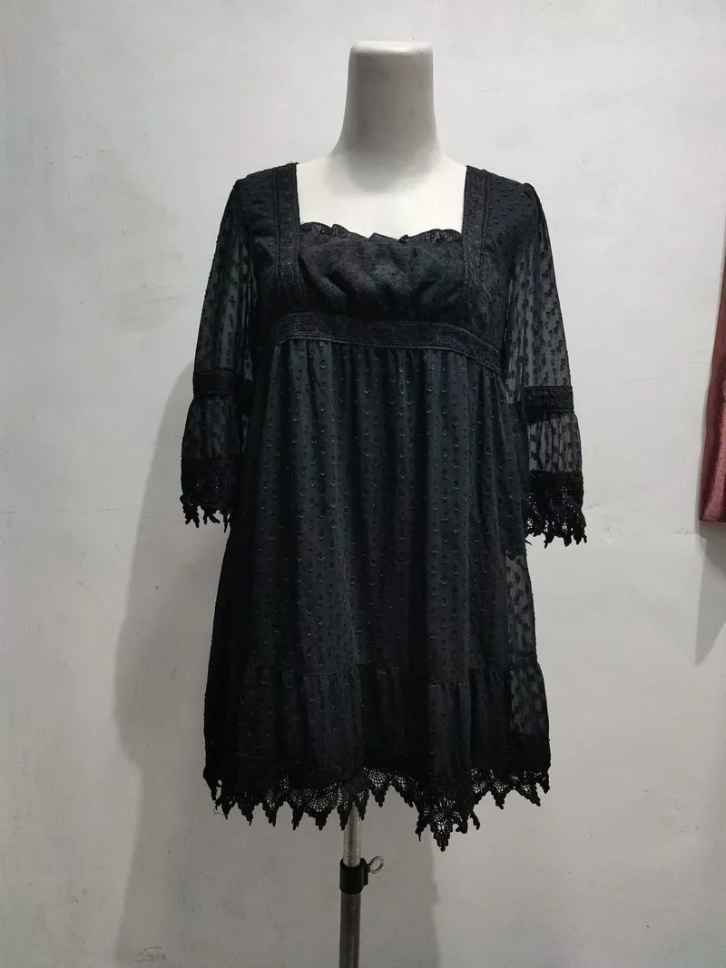 INGNI Mini Dress Brukat Hitam Lengan 3/4 photo 1