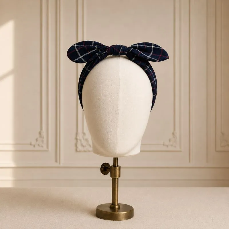 Bando Pita Kotak Navy Preloved Wanita Korean Style Headband photo 1