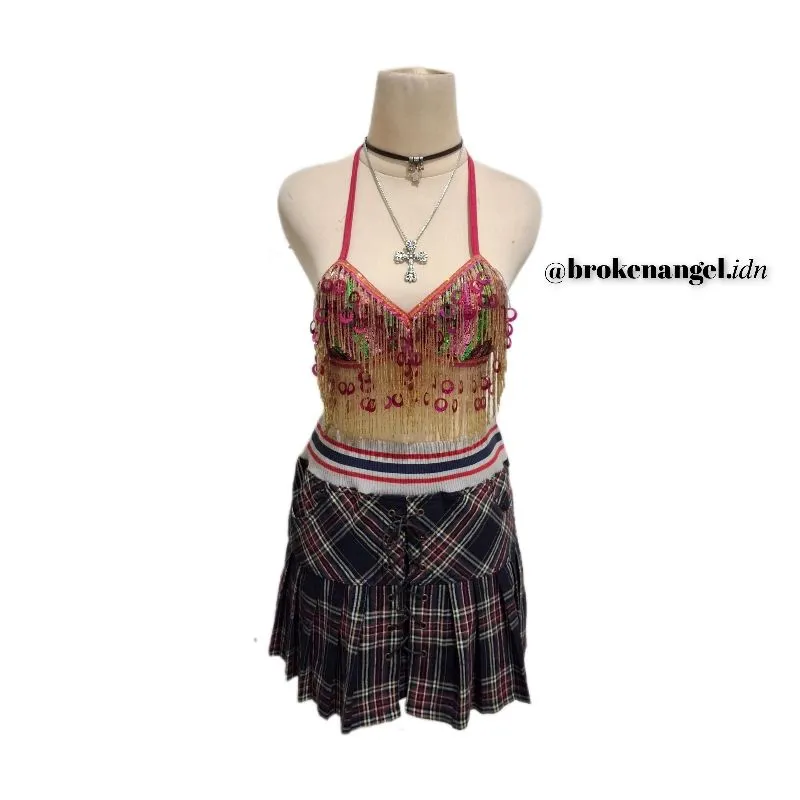 2000s SEQUINS FRINGE HALTER BRA BIKINI y2k photo 1