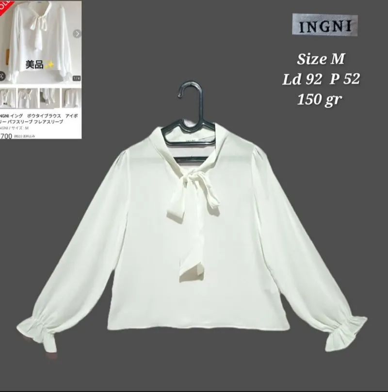 Ingni blouse putih pita leher wanita size M  photo 1