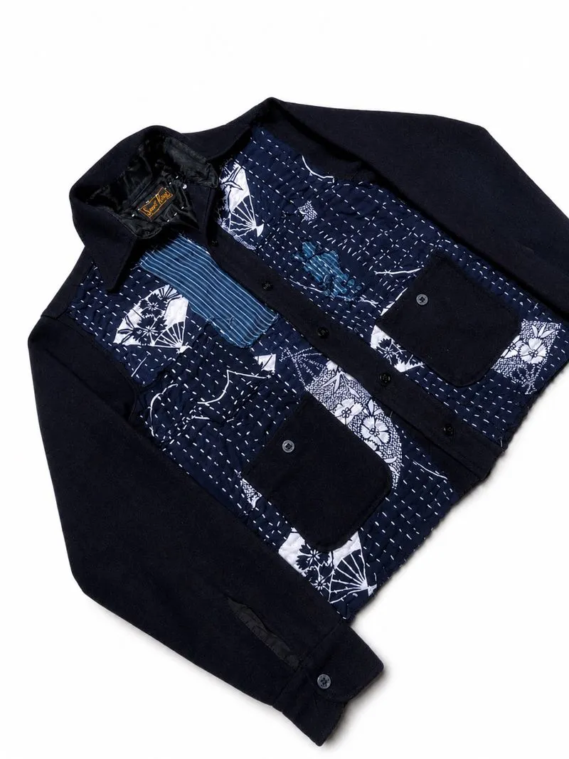 1960's Sport King US Navy Wool Shirts Sashiko Boro Patchwork photo 1