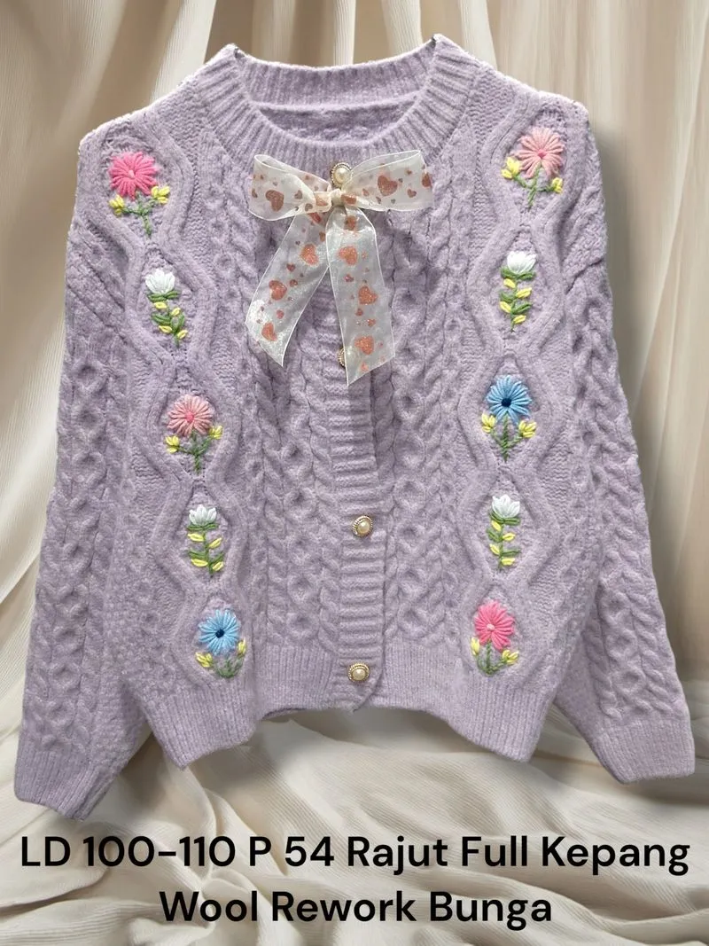 Cardigan Kepang Rework Bunga Lilac #GRL GU Uniqlo H&M Zara photo 1