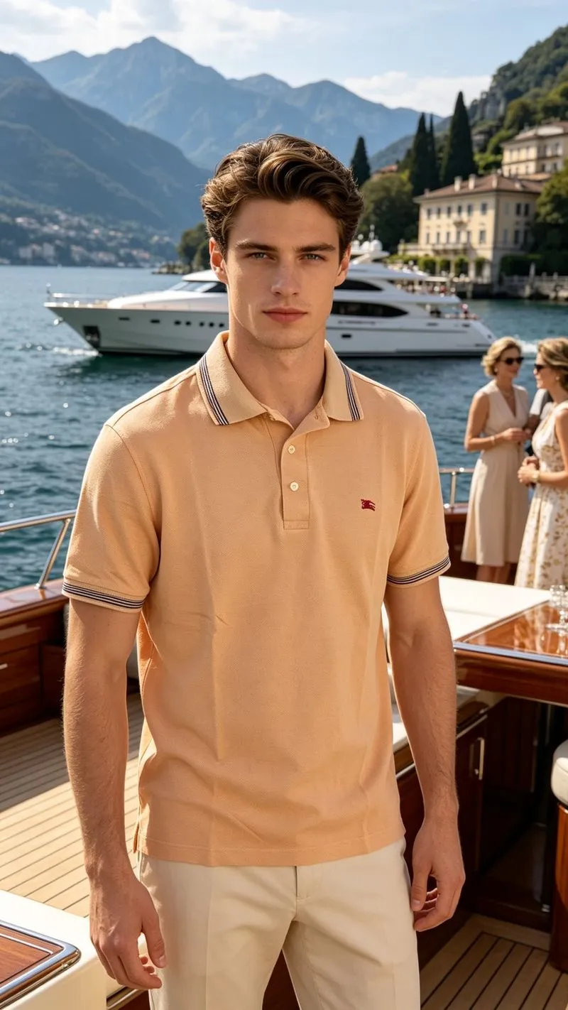 Burberry Cream List Stripe Polo Shirt Original photo 1