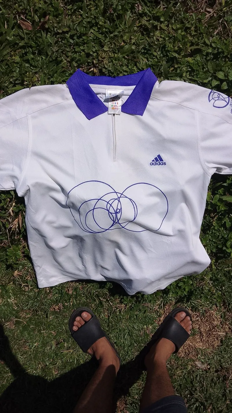 Adidas Vintage Sportswear Polo shirt Pria white blue photo 1
