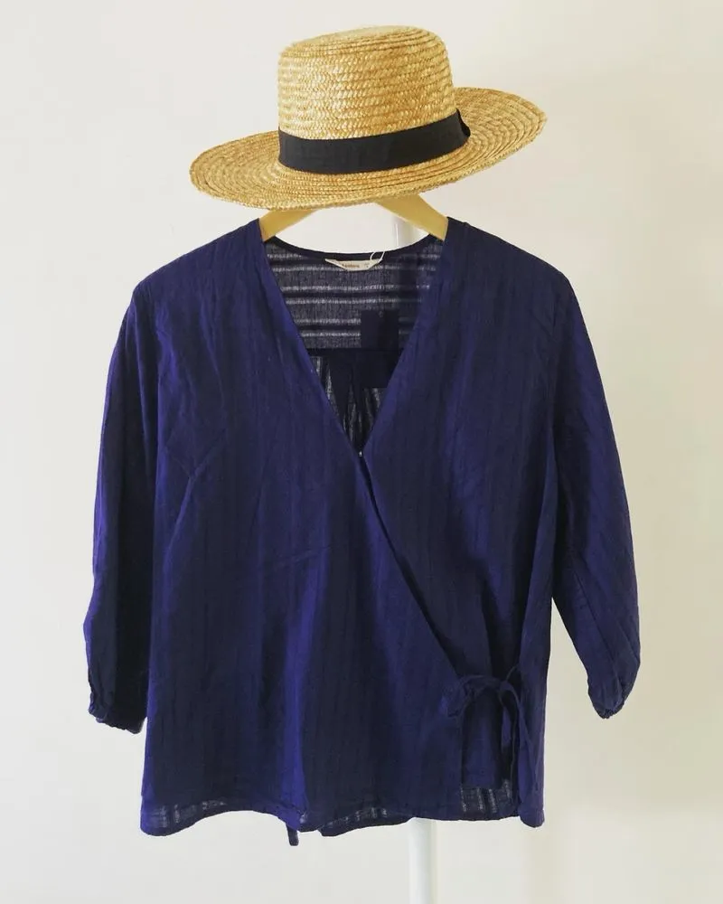 et cetera navy textured kimono wrap blouse top photo 1