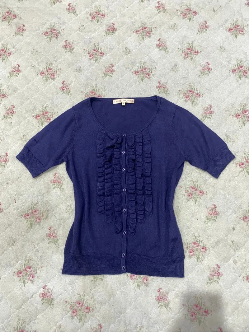 Top ruffle knit navy casual coquette croptop babytee cardi photo 1