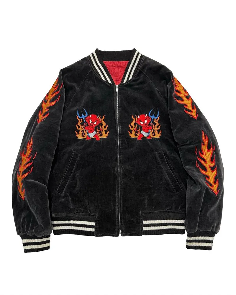 Vintage Great Red Hot Power of Devils Velvet sukajan jacket photo 1
