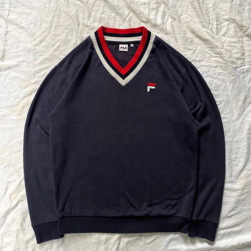 Vintage FILA V-Neck Sweater Navy photo 1