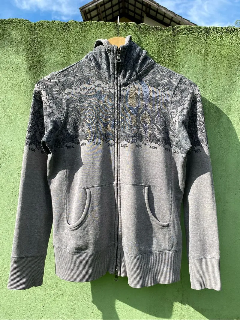 Uniqlo Luxury Hood Zip Hoodie Grey Tribal Pattern Y2K Jacket photo 1