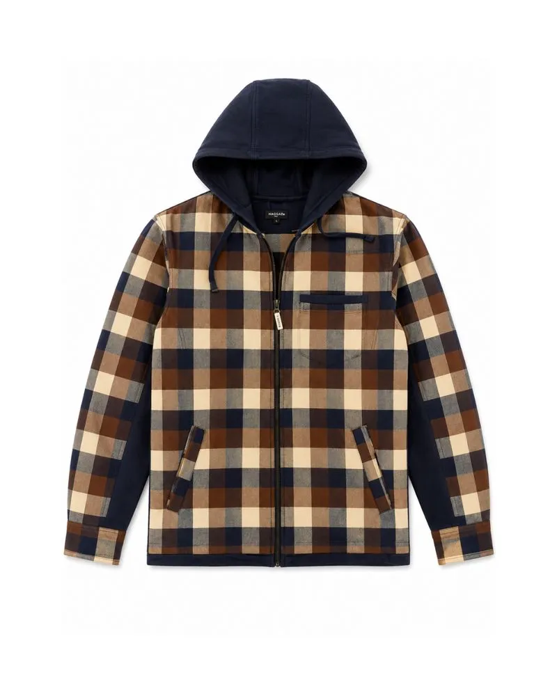 Bang Bang Plaid Hoodie Jacket Navy Brown photo 1