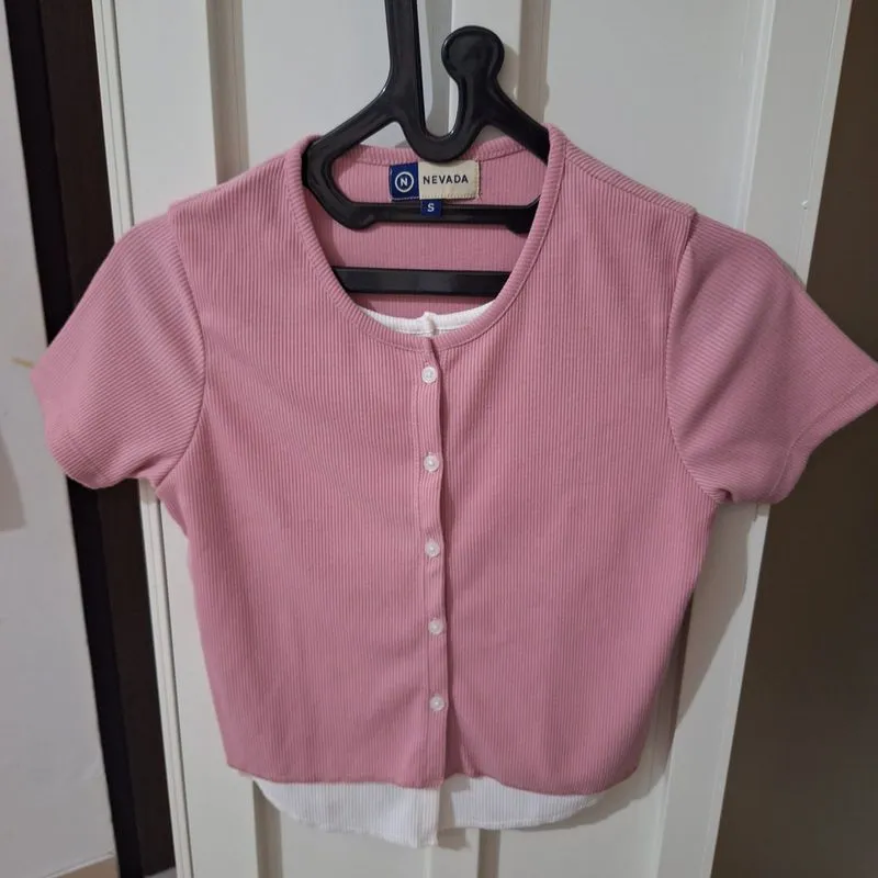 [NEVADA] Pink Ribbed Button Top photo 1