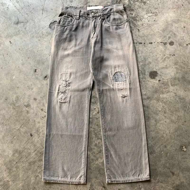 1990s Faded Grey Uiileisure Repaired Jeans  photo 1