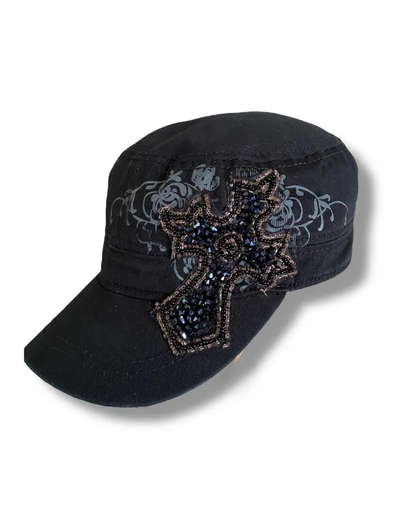 y2k Rhinestone Cross Cap Punk Style photo 1