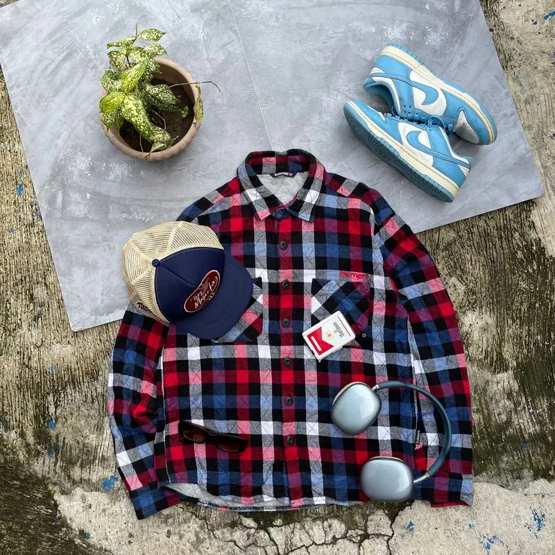 Element Grunge Indie Casual shirt Pria purple white photo 1