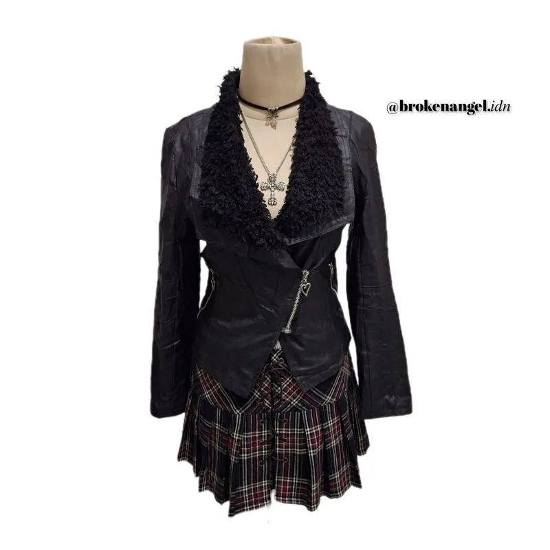 E.SHINE ALT-GIRL MOTO FUR LEATHER JACKET grunge y2k photo 1