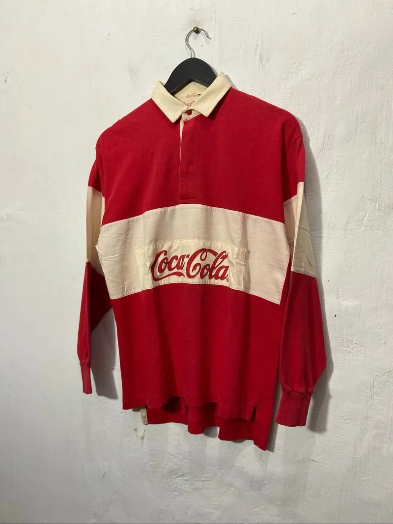 Vintage Coca Cola Rugby Shirt Red Unisex  photo 1