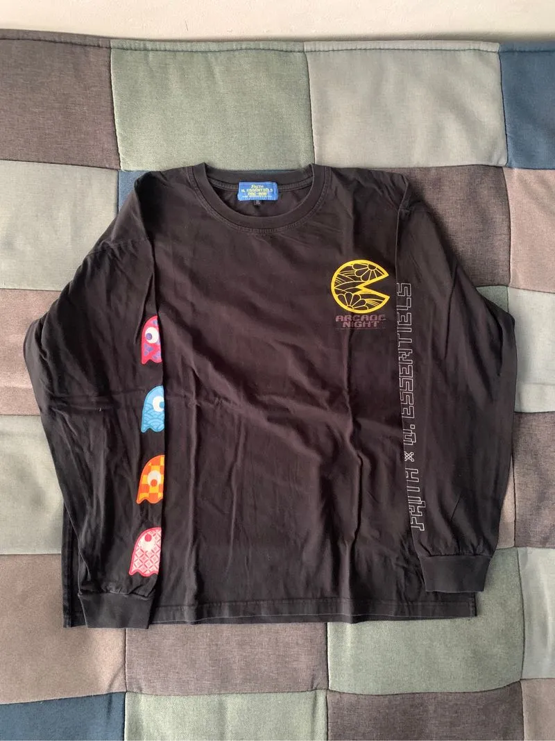 Pac-Man graphic long sleeve t-shirt with multicolored ghosts photo 1