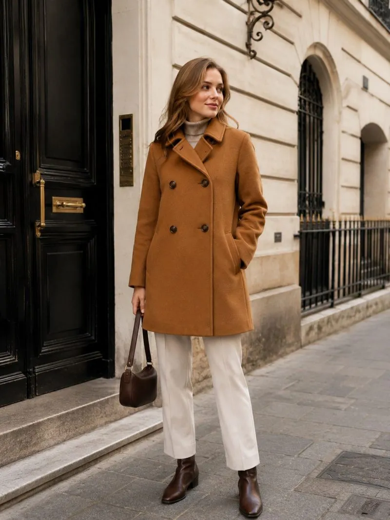 Zara Trafaluc Wool Blend Light Camel Pea Coat photo 1
