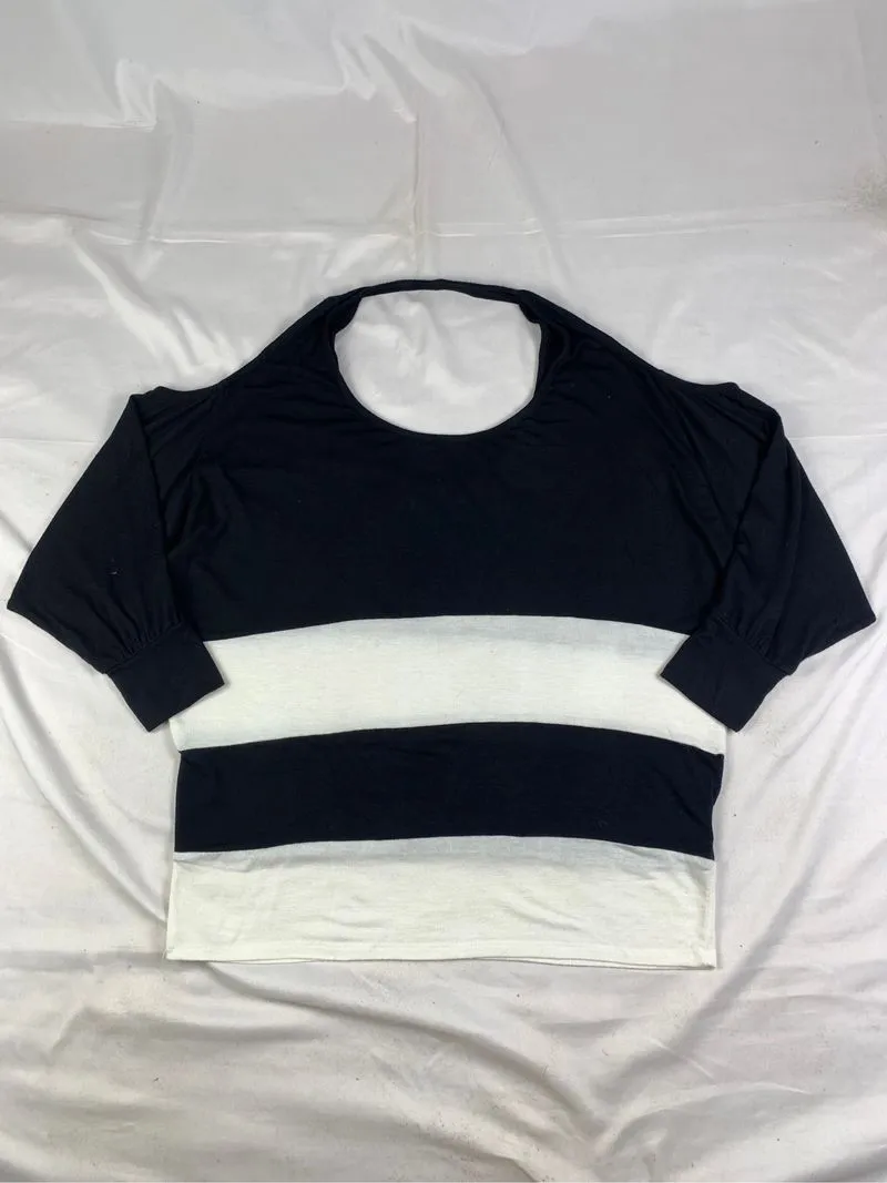 bebe USA Black White Expose Shoulder Loosy Tee (Fit Free) photo 1