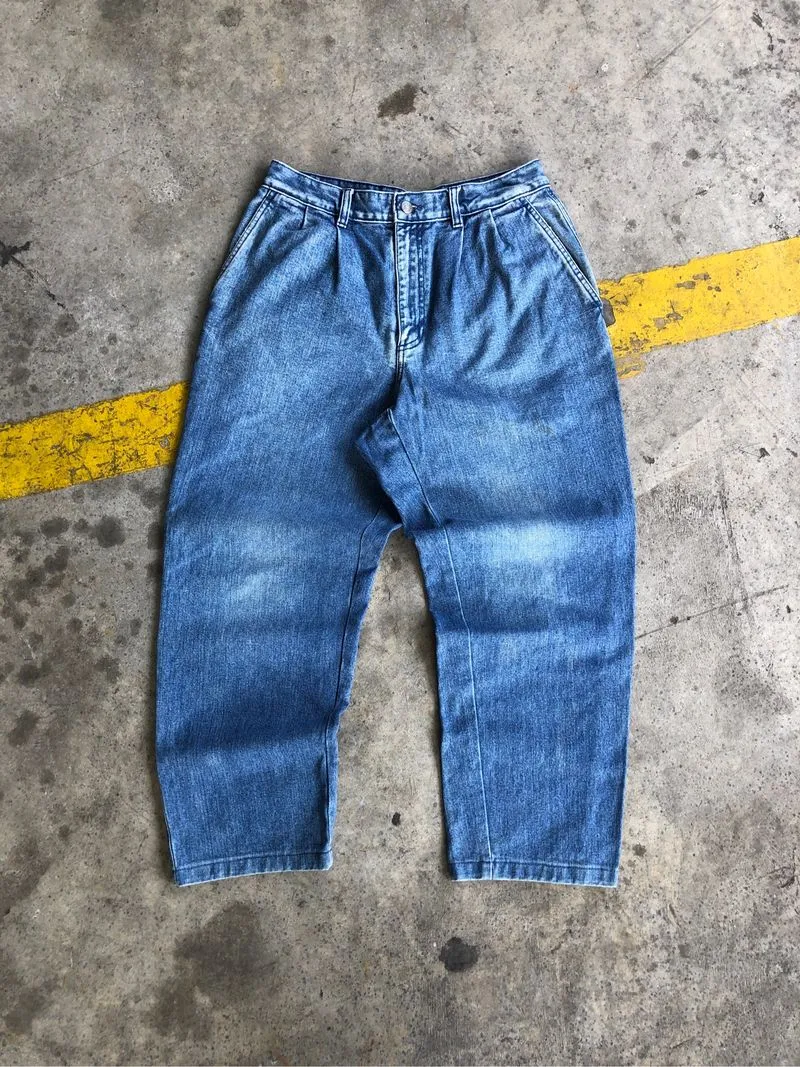 Pleated barrel denim pant parkland  photo 1