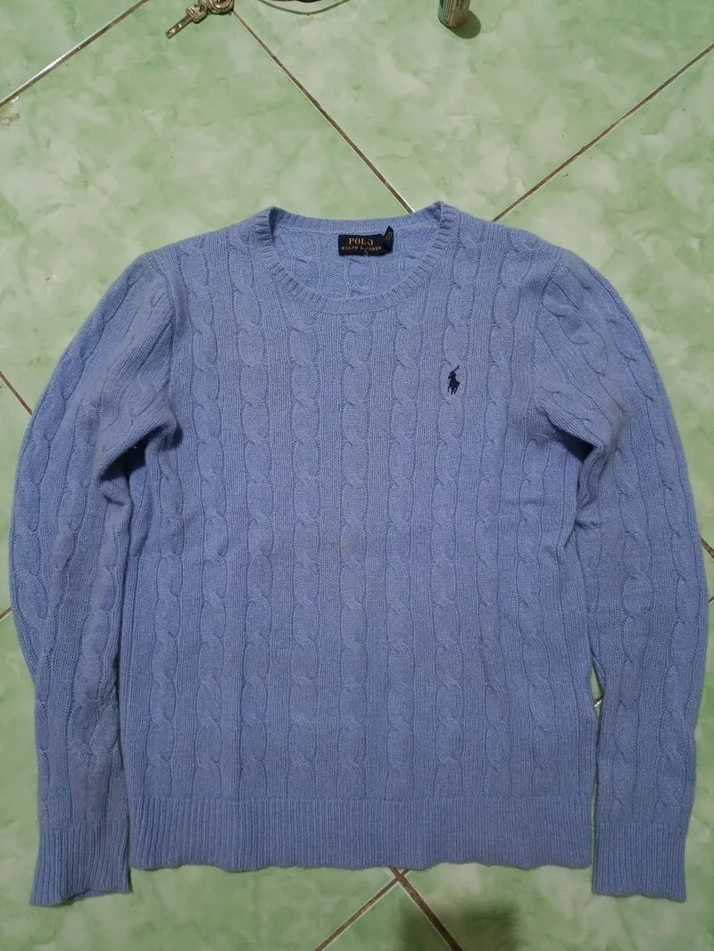 Cable knit polo Ralph Lauren bahan cashmere photo 1