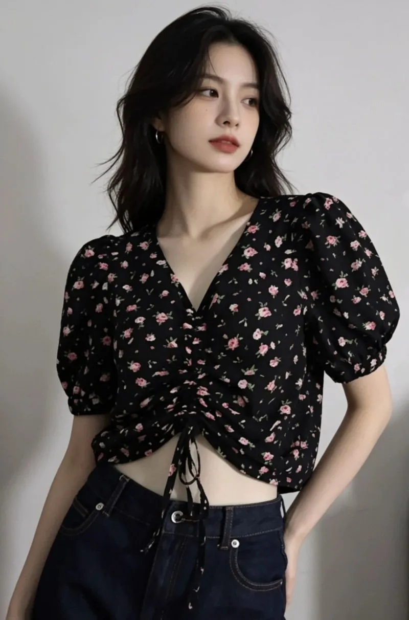 Atasan Croptop bunga-bunga photo 1