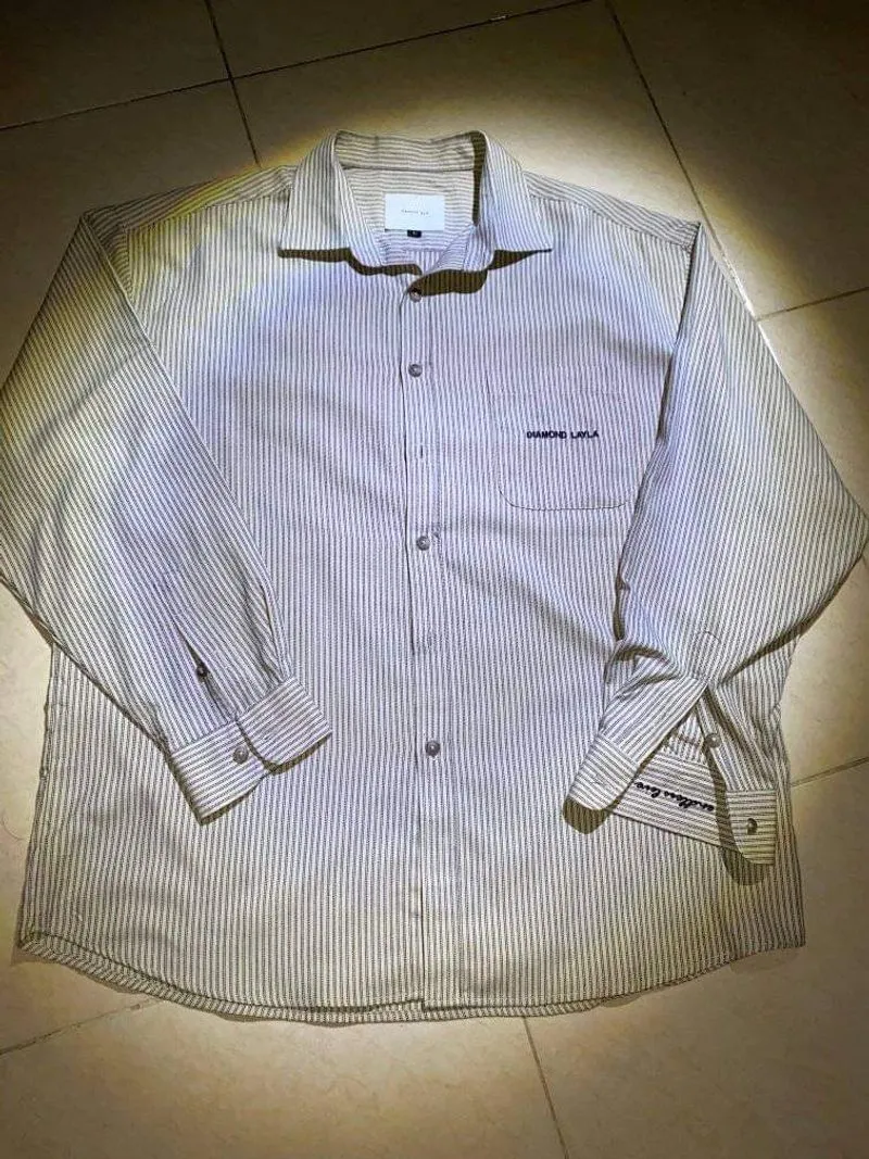 Japanese brand Vintage Streetwear Casual shirt Pria white blue photo 1