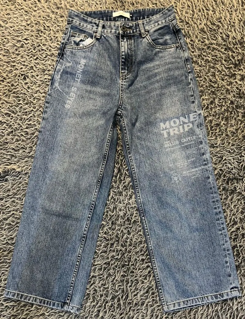 Baggy jeans blue washed wide leg sablon «The MSLAN» photo 1