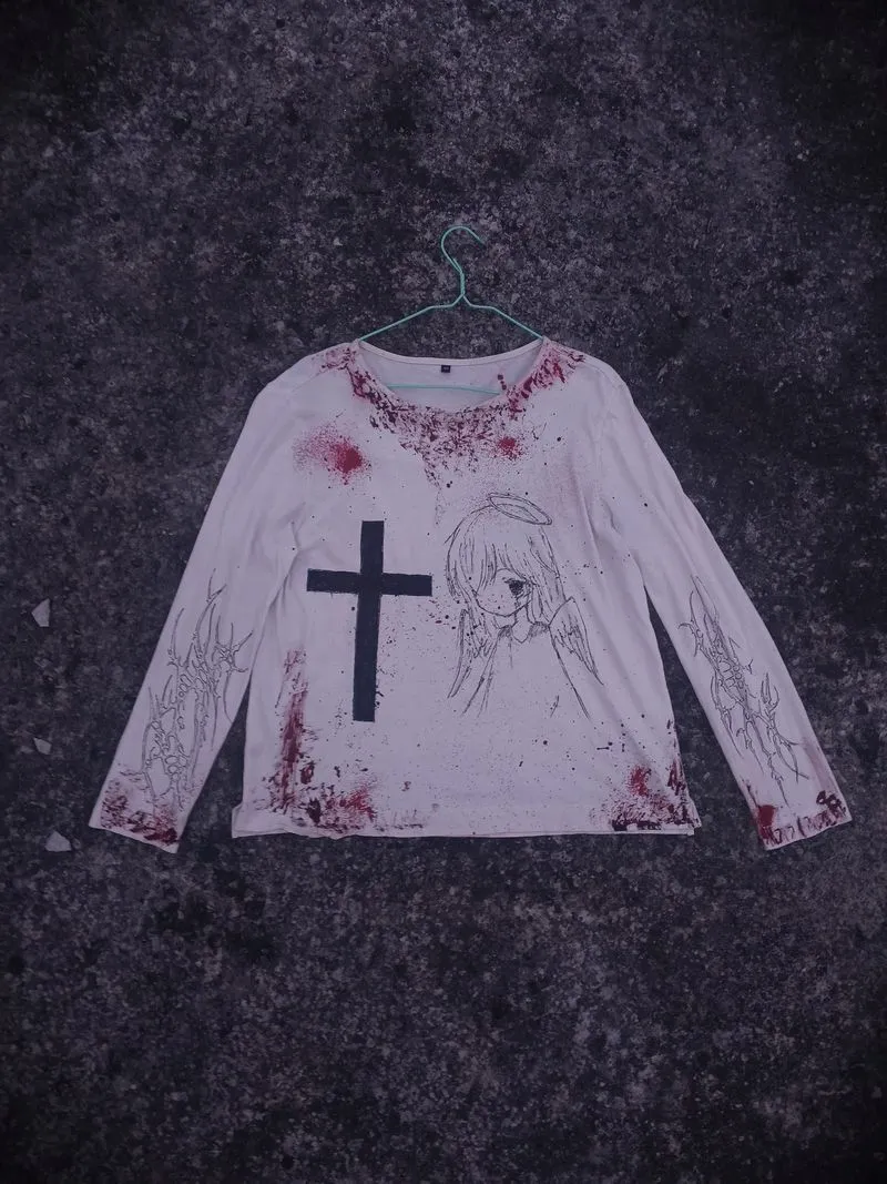 handpainting rework white longsleeve  photo 1