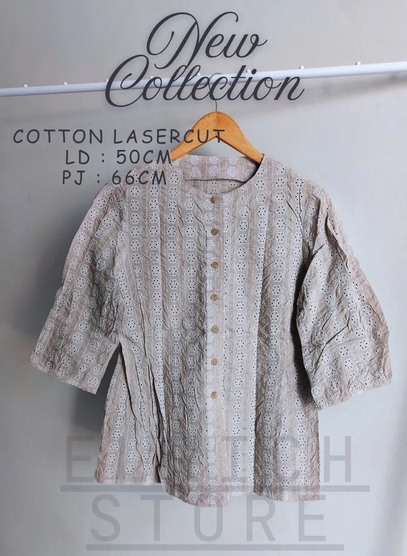 COTTON LASERCUT - Mocca Nude Blouse Size M-L photo 1