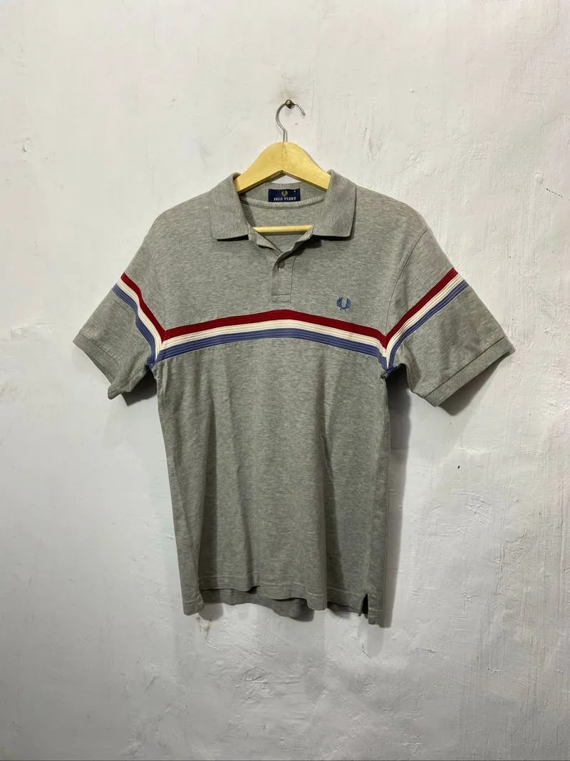 Fred Perry Logo Polo Shirt Stripe Grey Unisex  photo 1