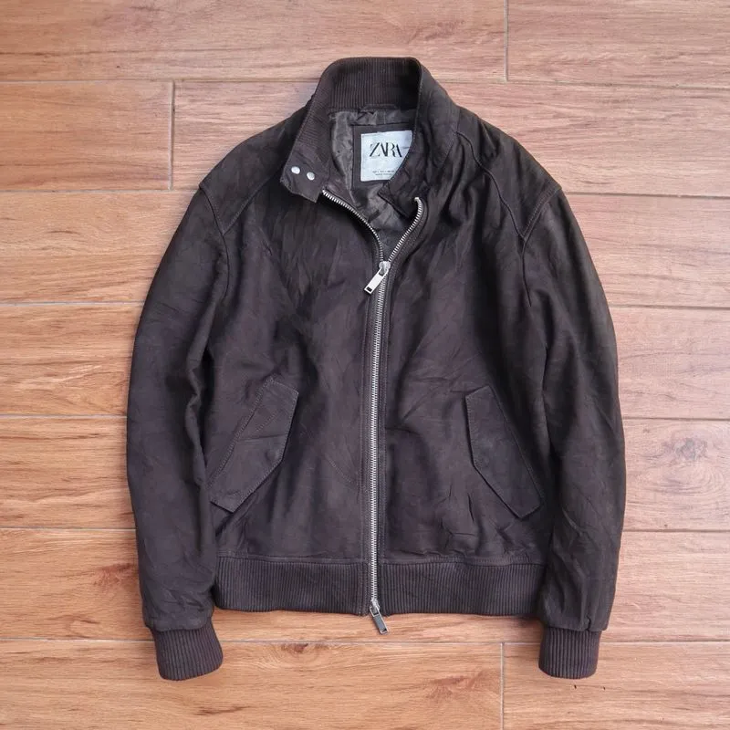 ZARAMAN suede sapi Jaket kulit asli bomber varsity boxy photo 1