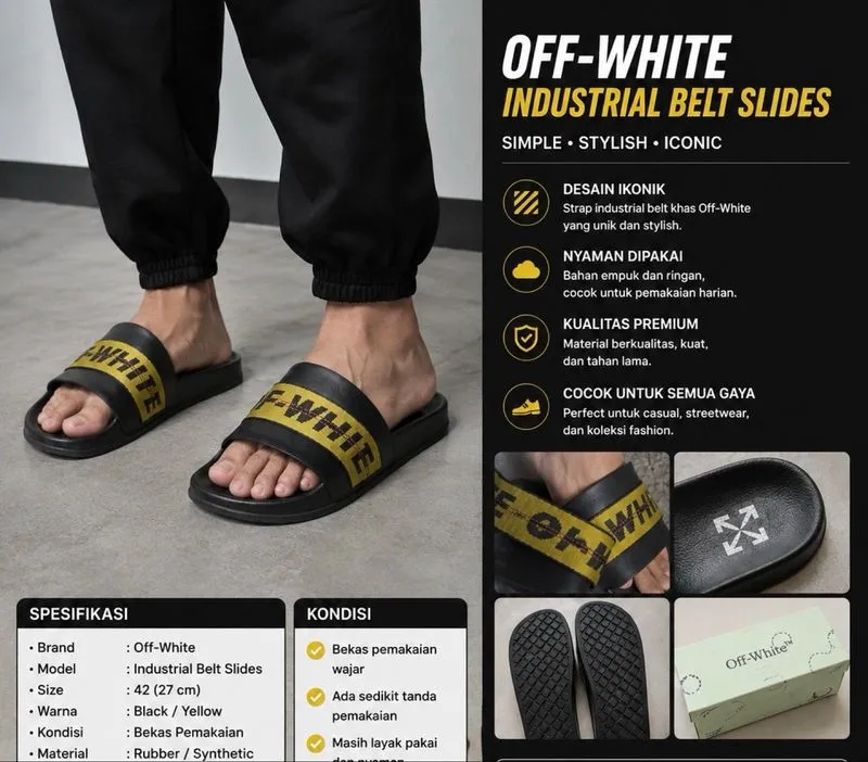 Off-White Industrial Belt Slides Original Black Yellow photo 1