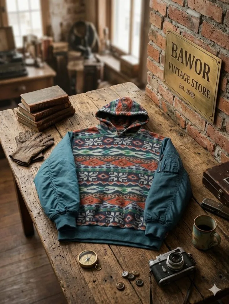 Reworked Vintage Hoodie Winter Aztec Mix Bomber Arms photo 1