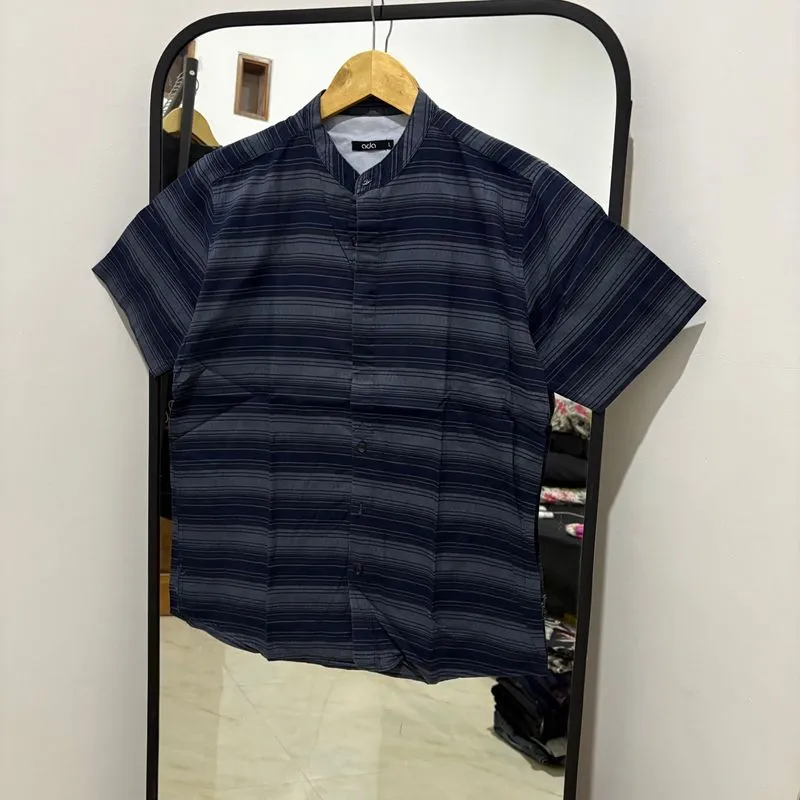 Striped Short Sleeve Shirt Navy Grey photo 1
