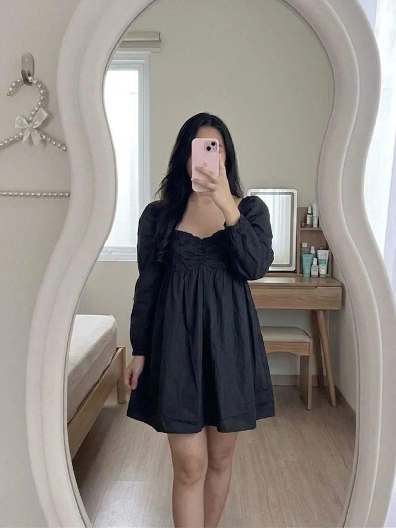 ZARA NEW BLACK VOLUMINOUS MINI DRESS EMBROIDERED PUFF SLEEVE photo 1