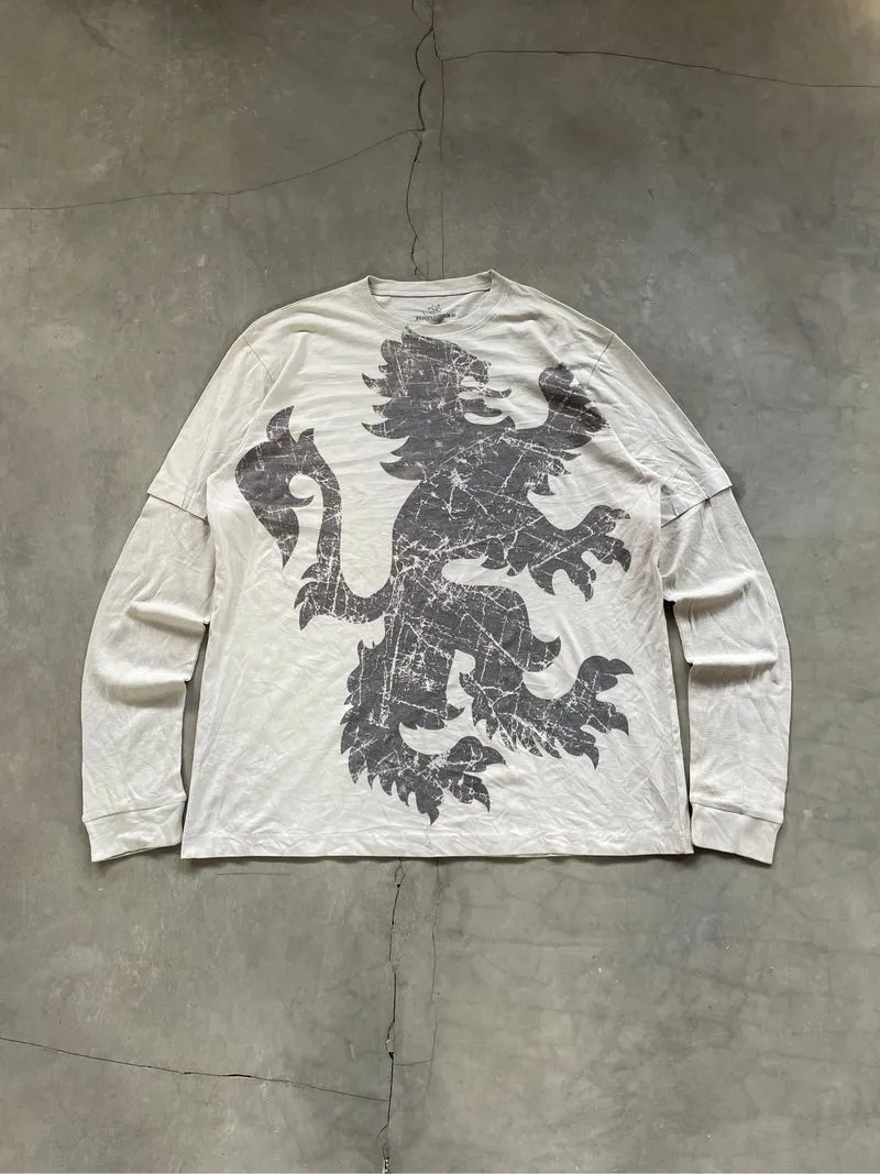 Y2k Grunge Emo Longsleeve Thermal Lion Big Icon Printed photo 1