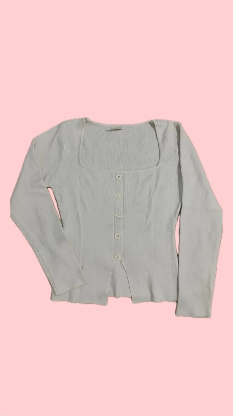 White Knit Square Neck Top photo 1