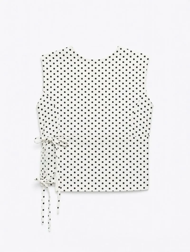 Dottie White Polkadot Blouse with Side Ribbon Tie photo 1