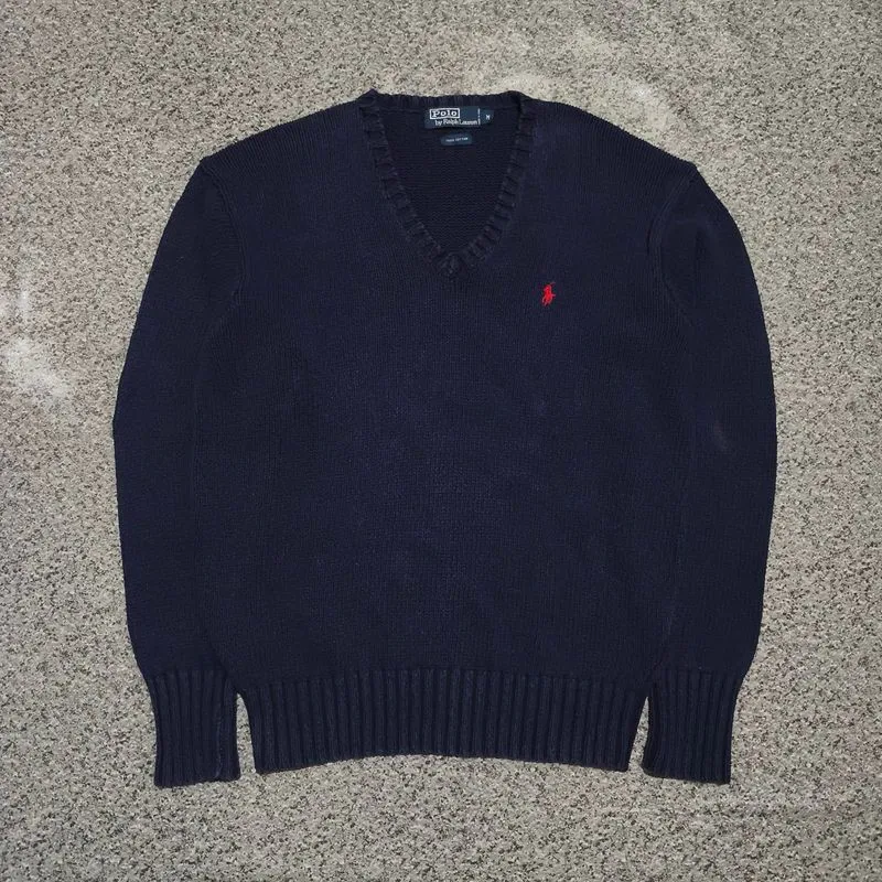 Polo Ralph Lauren Vintage Navy V-Neck Sweater Classic Fit photo 1