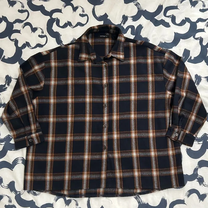 Black Checkered Pattern Oversize Biker Flanell Shirt photo 1
