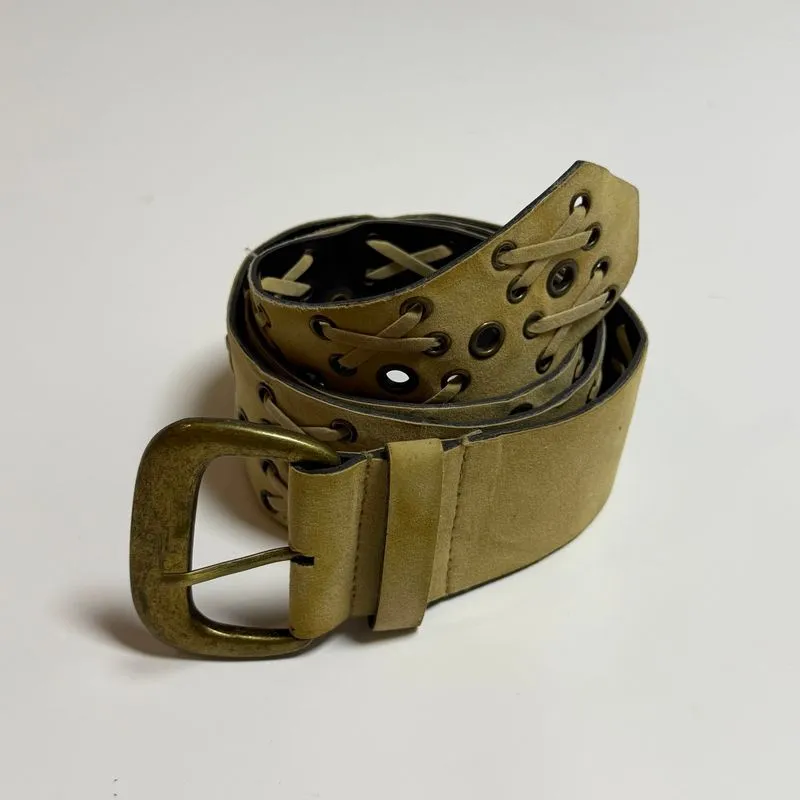 Vintage Y2k Khaki Cream Suede Studs Belt  photo 1