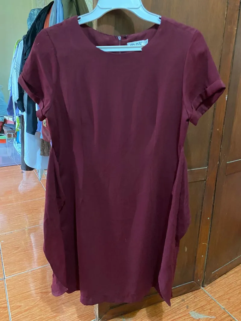 Casual Midi dress Wanita burgundy photo 1