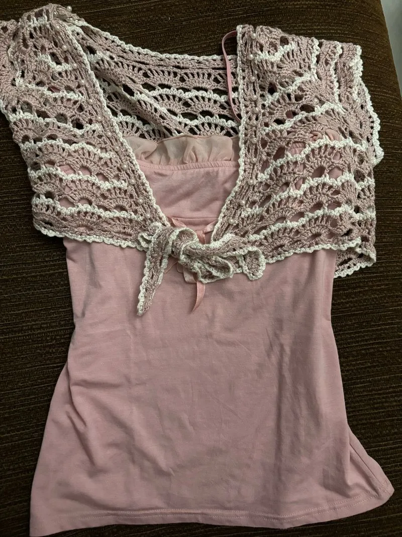 Coquette pink crochet tank top (take 2 items) photo 1